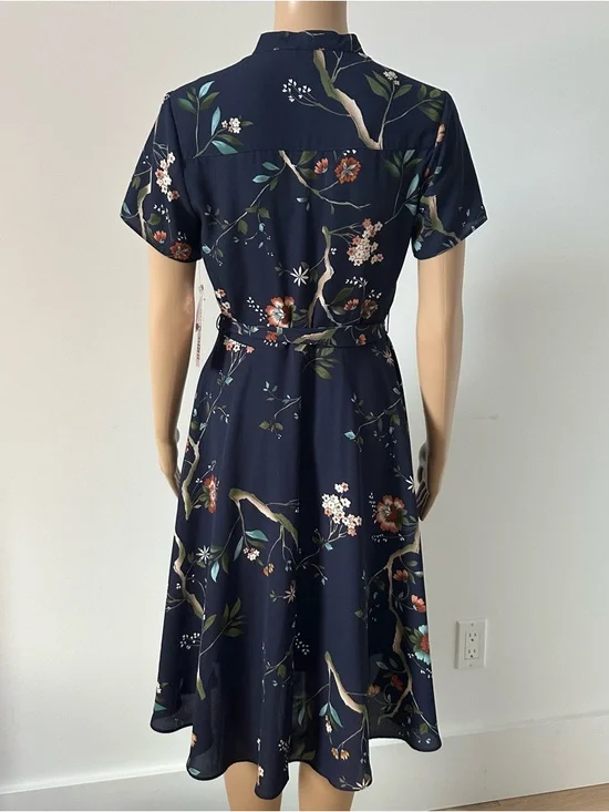 (NWT) NANETTE LEPORE Navy Floral Print Pintuck Dress - Picture 5 of 16